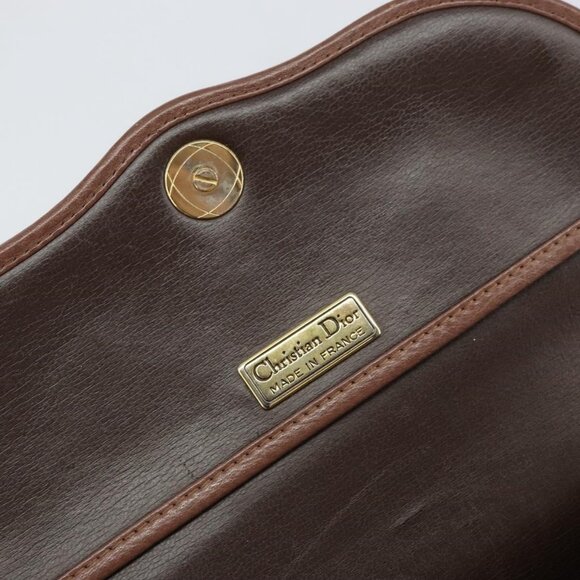 Authentic Christian Dior Shoulder Bag Leather Brown Gold - Picture 4 of 16